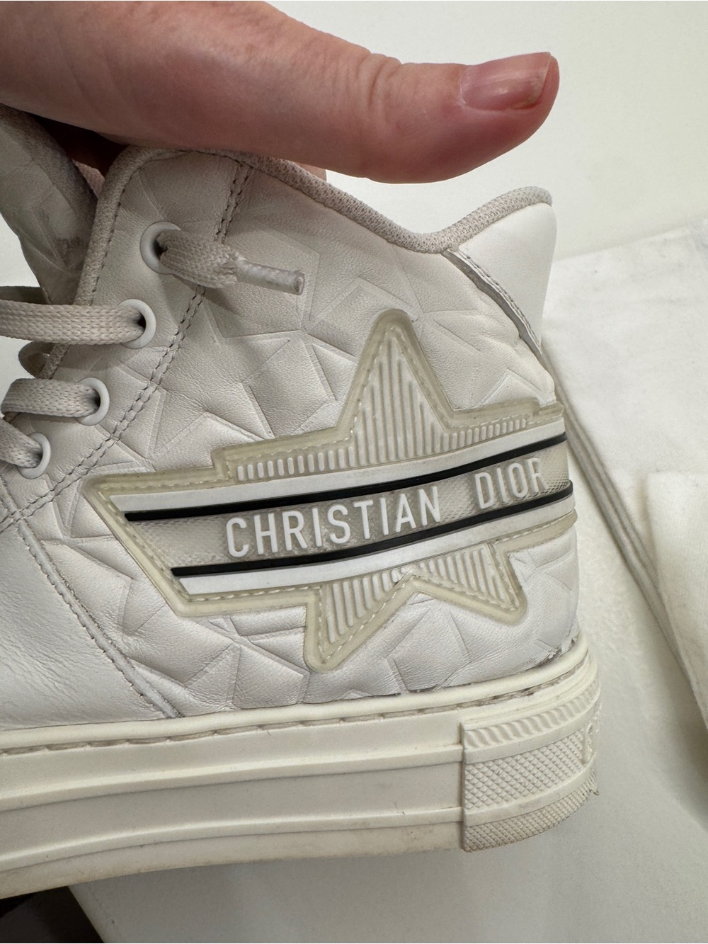 Dior White Quilted High-Top Sneakers with Contrast Stripe